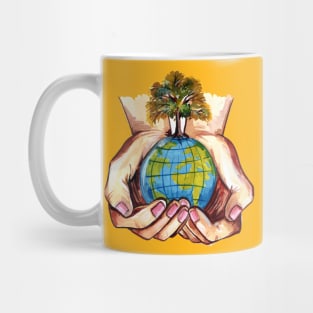 Hand watercolor Holding Earth Mug